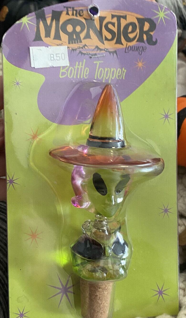 Vtg Witch Alien Hat Cork Wine Bottle Stopper Halloween Midwest Monster Lounge